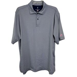 Fairway & Greene Polo Golf Shirt Mens XL Blue Stripe Performance USA Flag B22